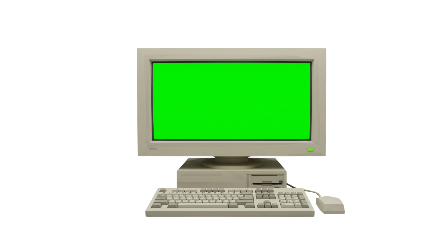 Retro computer displaying a video on its screen